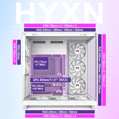 HYXN Gabinete para PC ATX H2 2026 (White RGB)