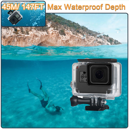 Waterproof Housing Case for GoPro Hero 5 6 7 Black, Protective Underwater Dive Shell with Bracket for Go Pro Hero5 6 Hero7 Black Action Camera Accessories Kit