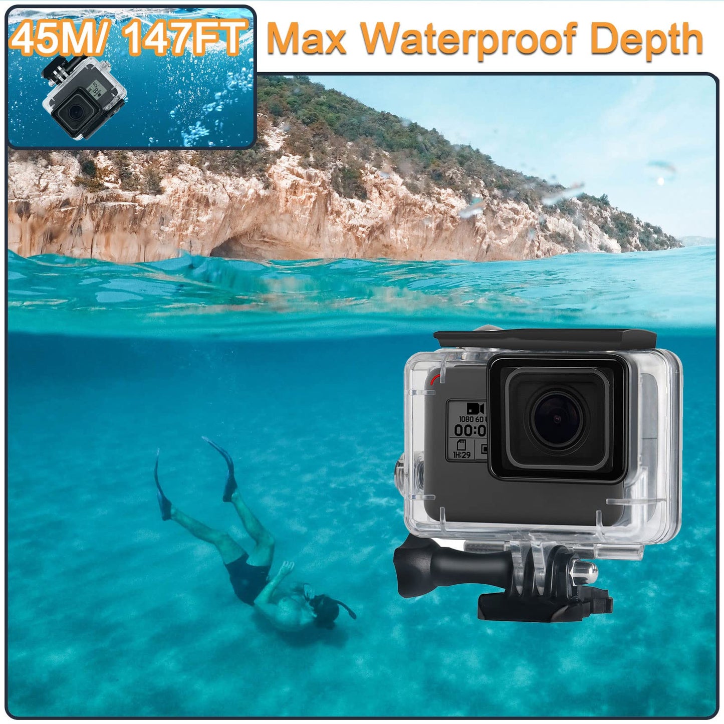 Carcasa Impermeable para Cámara de Acción GoPro (Negro)