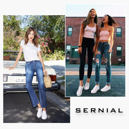 SERNIAL Women's White Tennis Shoes PU Leather Sneakers Casual Walking Shoes for Women(White, US7)