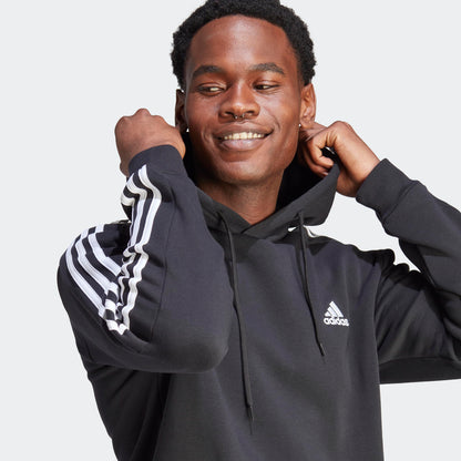 adidas Men's Essentials Fleece 3-stripes Hoodie, Black, Large