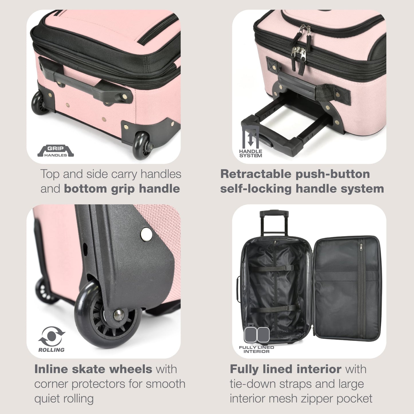 U.S. Traveler Rio Juego de Maletas Ligeras (2 Ruedas / Pink)