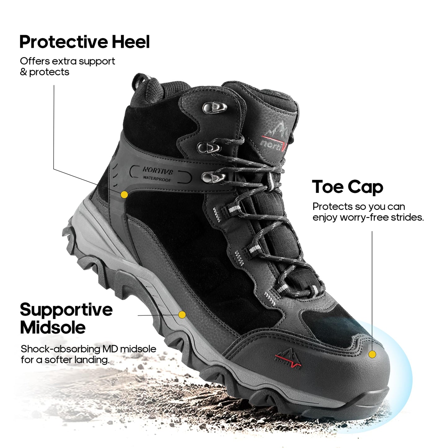 NORTIV 8 Men's Waterproof Hiking Boots Outdoor Mid Trekking Lightweight Mountaineering Shoes Paladin, Black, JS19004M