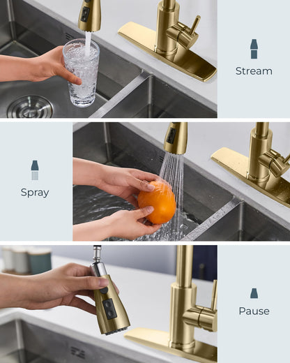 FORIOUS Grifo de Cocina con Dispensador de Jabón (Dorado)