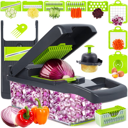 Cortador de Verduras y Mandolina 10 en 1 (Gris/Verde)