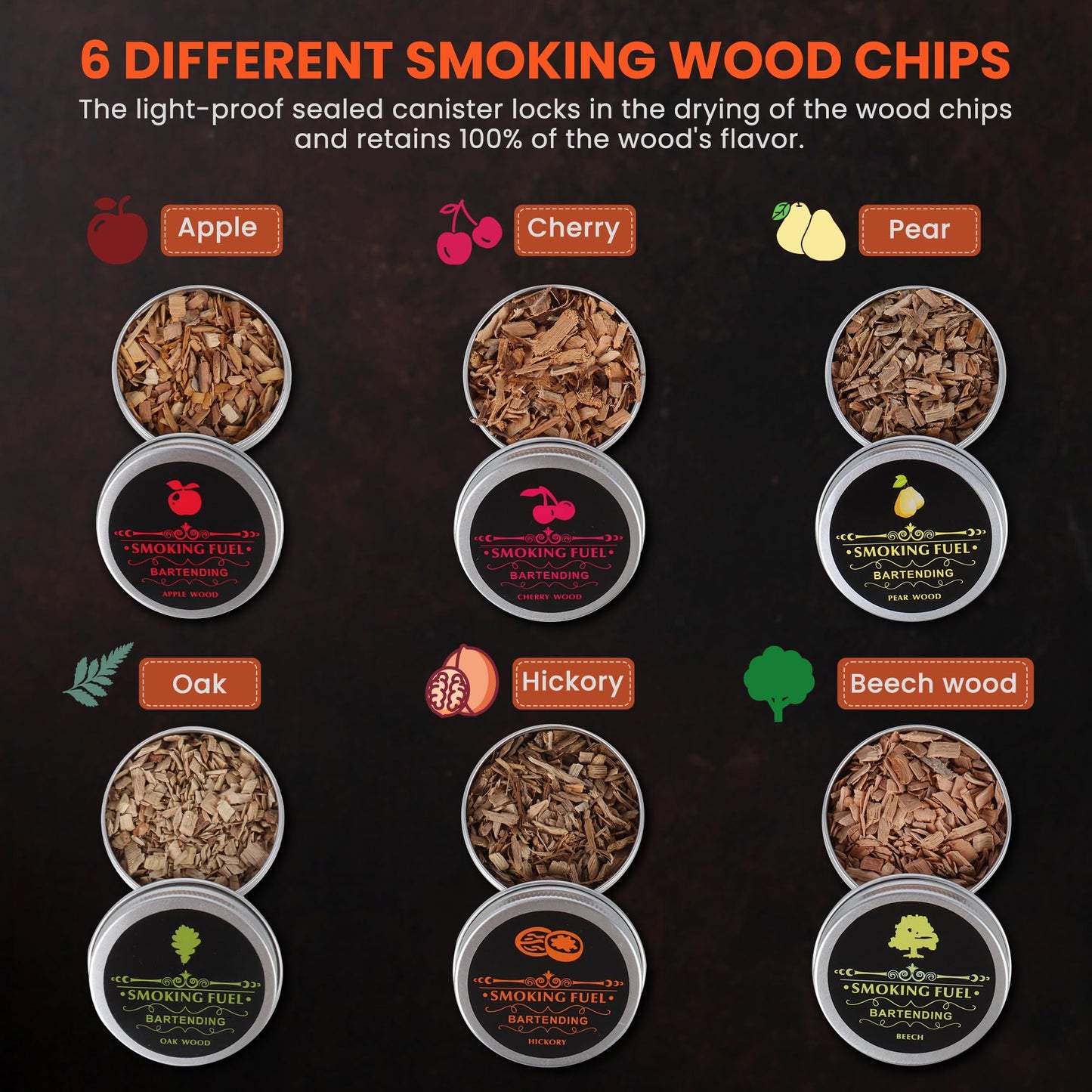 Kit Ahumador de Cócteles con Antorcha (6 Sabores de Virutas de Madera)