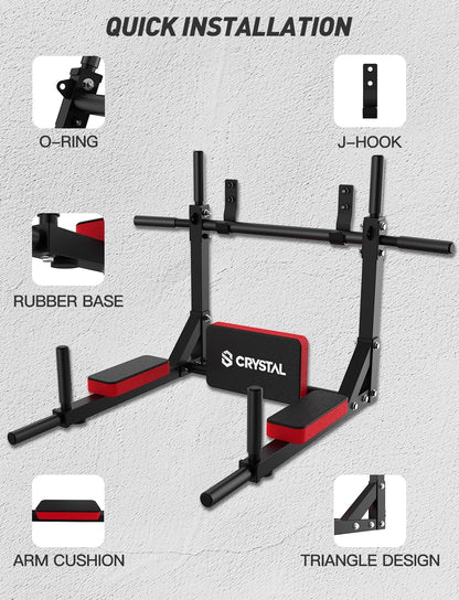 Barra de dominadas y estación de fondos de pared CRYSTAL FIT (Soporta 440 lbs)
