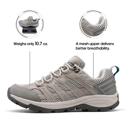 NORTIV 8 Women's Hiking Shoes Lightweight Breathable Mesh Walking Sneakers Outdoor Work Shoes Wander, Light Grey, SNHS222W