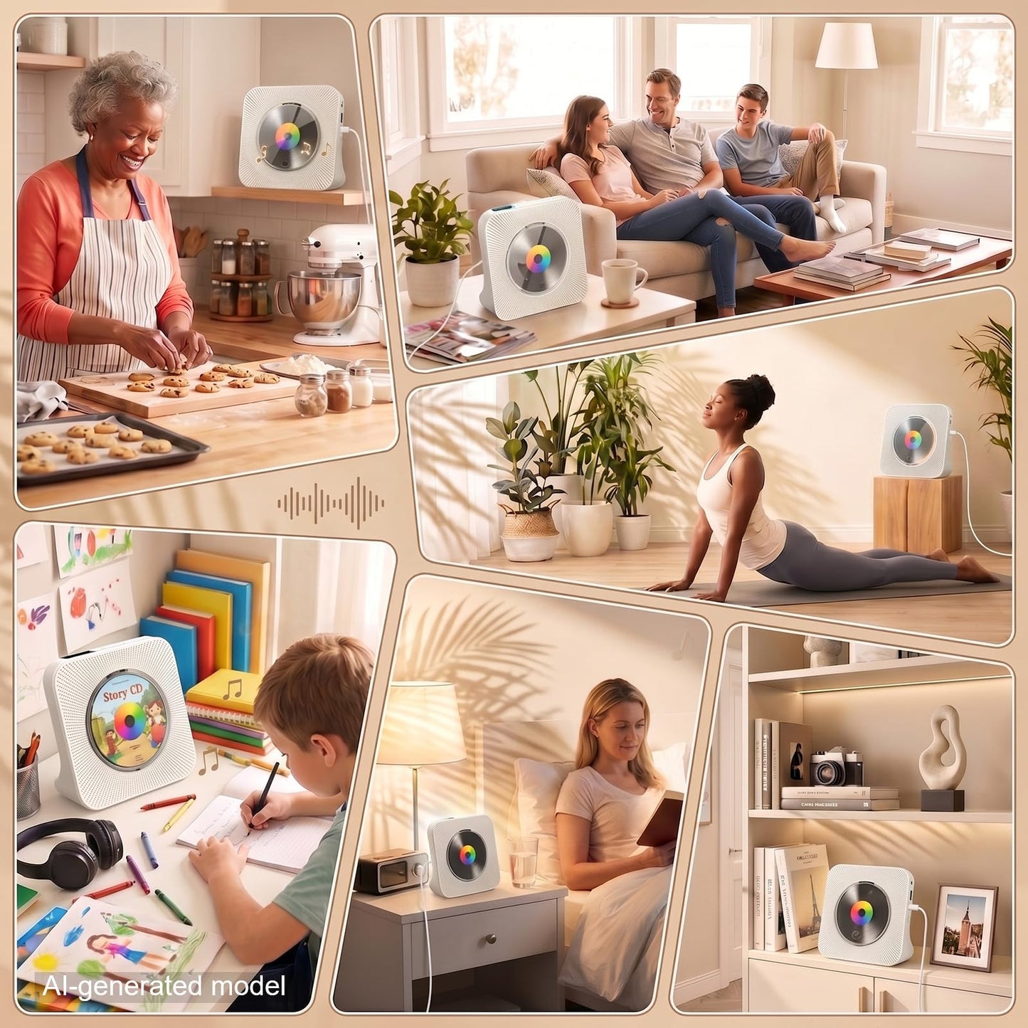 Gueray Reproductor de CD Bluetooth de Escritorio Portátil (Blanco)