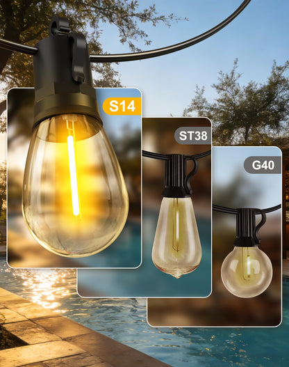 Guirnalda de Luces Solares 50ft (Exterior Impermeable / Bombillas S14)