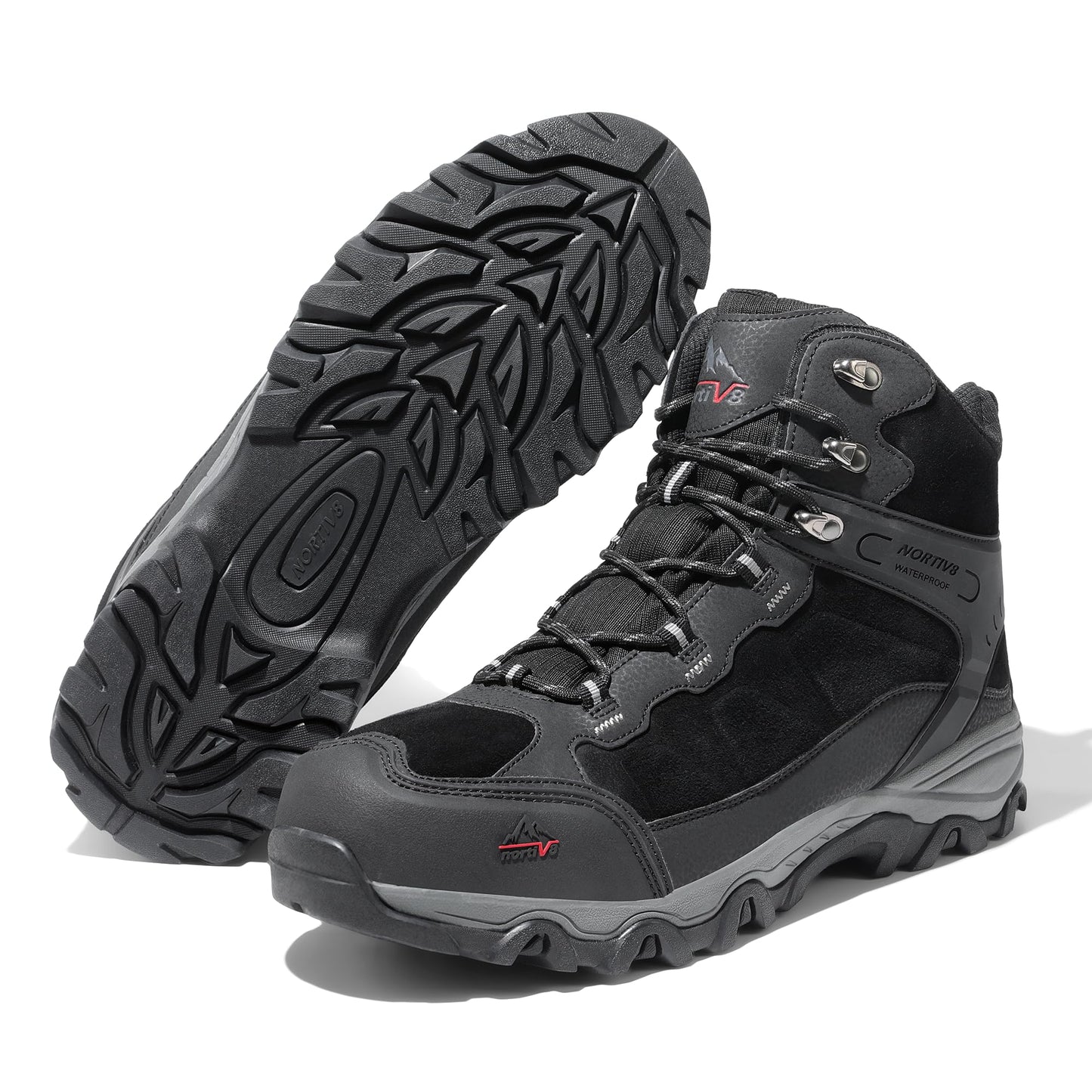NORTIV 8 Men's Waterproof Hiking Boots Outdoor Mid Trekking Lightweight Mountaineering Shoes Paladin, Black, JS19004M