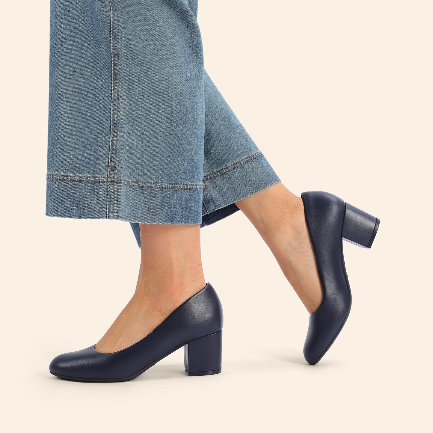 DREAM PAIRS Women's Pumps Low Chunky Block Heel Dress Shoes Closed Round Toe Comfortable Heels, Navy-Pu, SDPU2462W