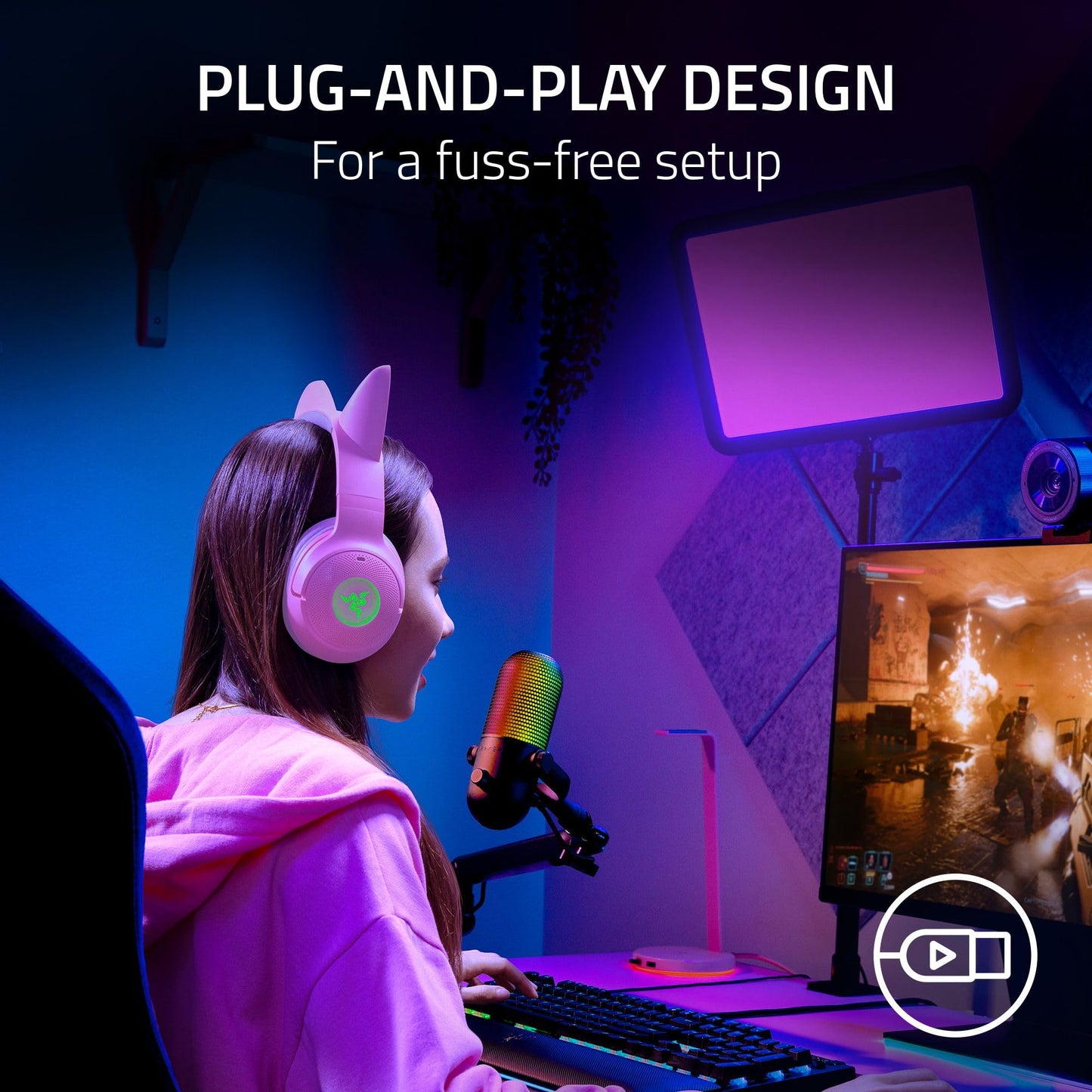 Razer Seiren V3 Chroma RGB USB Microphone: Stream & Game Reactive Lighting - Tap-to-Mute Sensor - Condenser Mic - Digital Gain Limiter & Shock Absorber - PC, Discord, OBS Studio, XSplit - Black