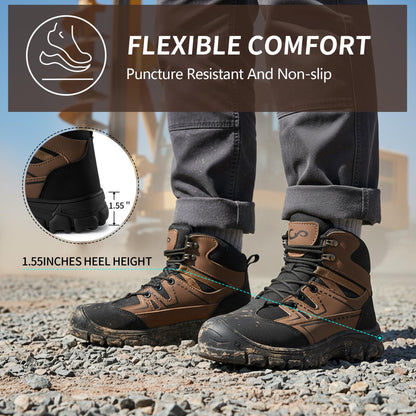 Ablanczoom Waterproof Steel Toe Boots for Men Slip Resistant Safety Work Industrial Construction Boot