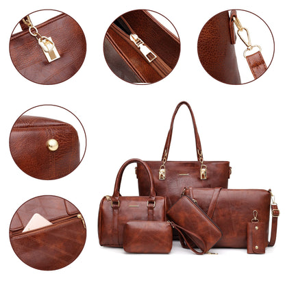 2E-youth Set de Bolsos y Carteras de Diseñador para Mujer (Marrón / 6 Piezas)
