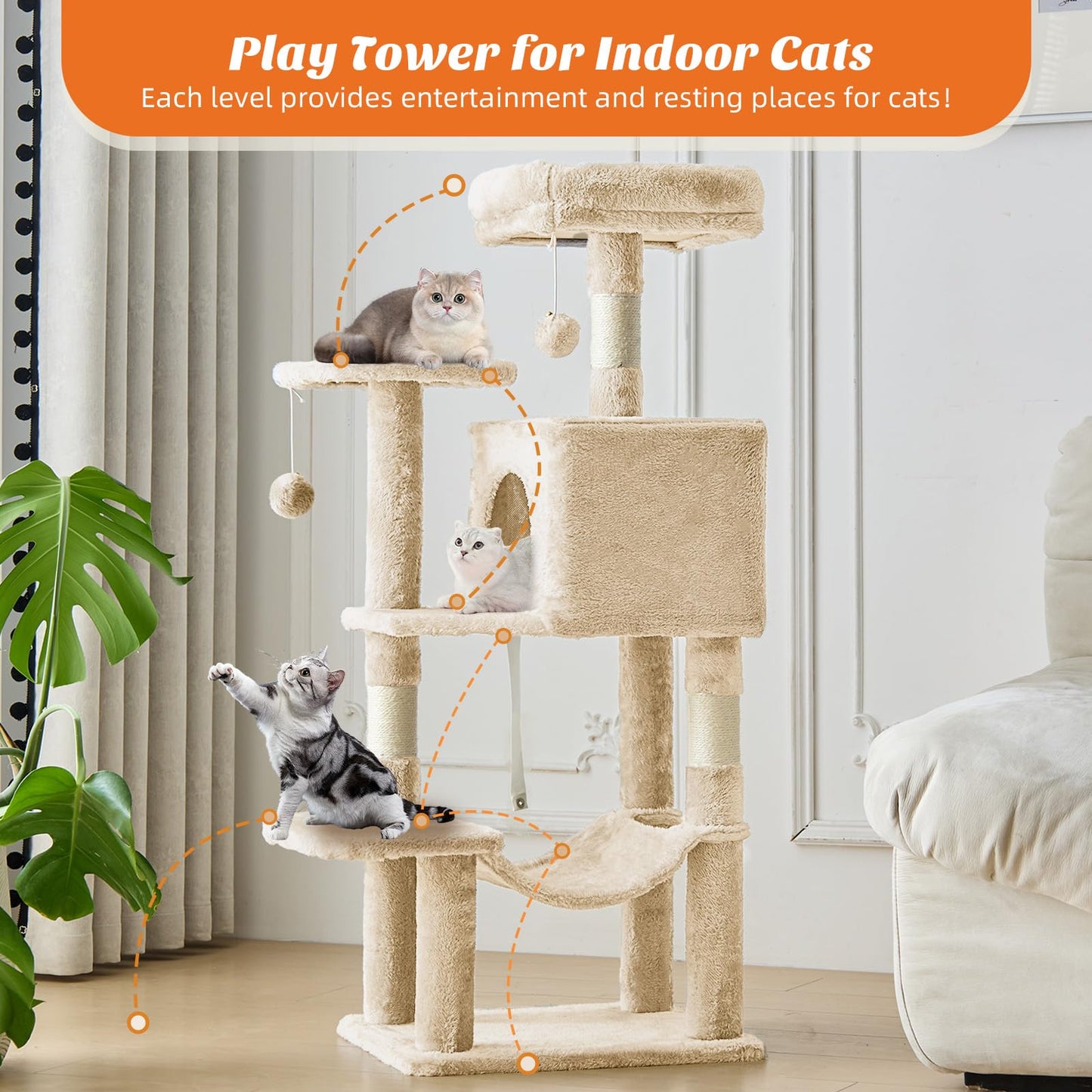 Sweetcrispy Torre de Escalada para Gatos 44" (Beige)