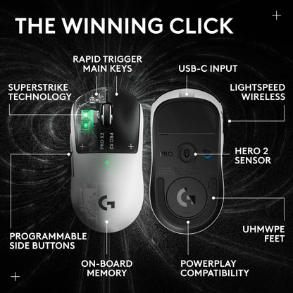 Logitech Ratón Inalámbrico para Juegos G PRO X2 SUPERSTRIKE (Blanco y Negro)