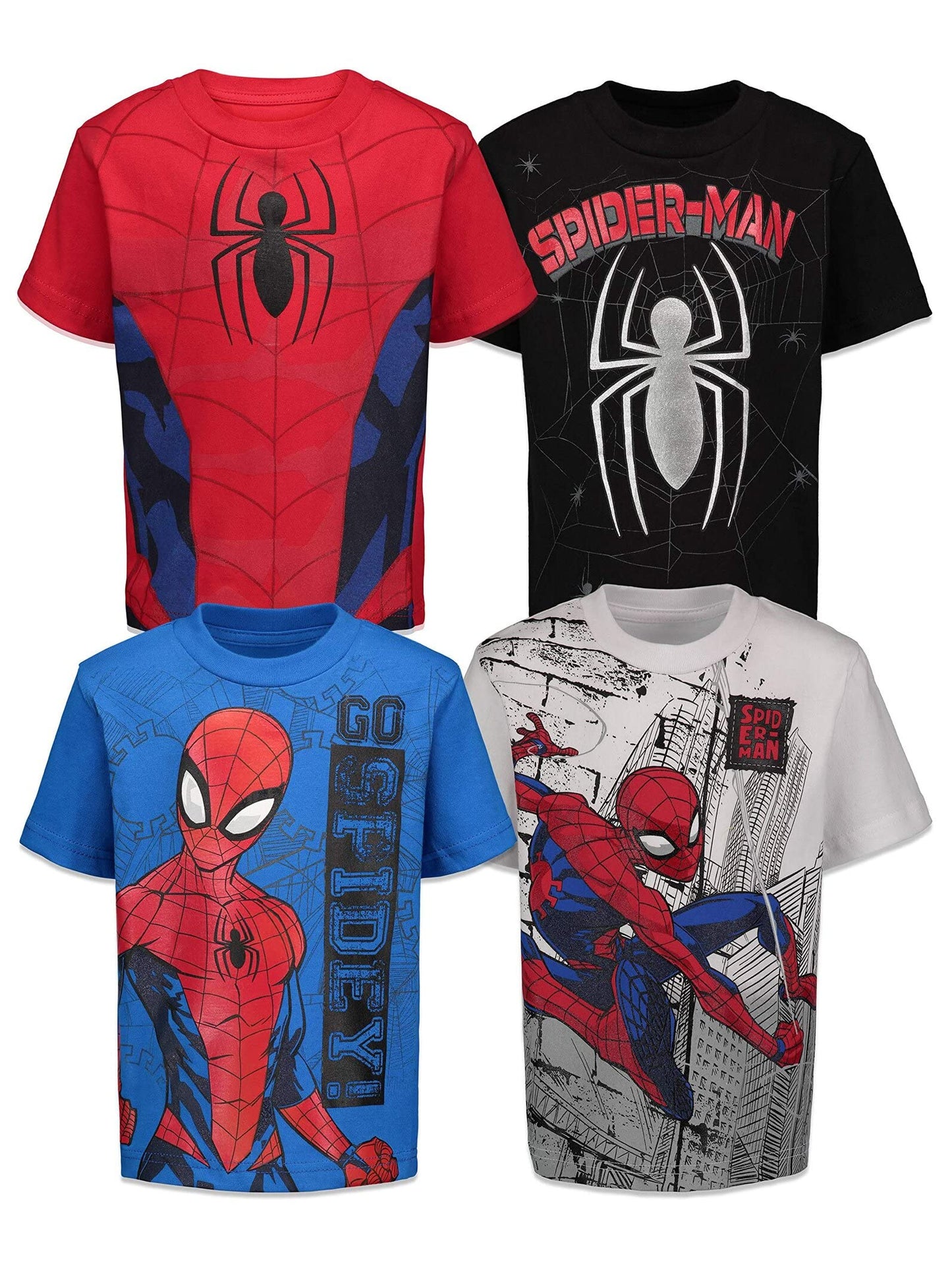 Marvel Camisetas de Spider-Man para Niños (Talla 4T / Paquete de 4)
