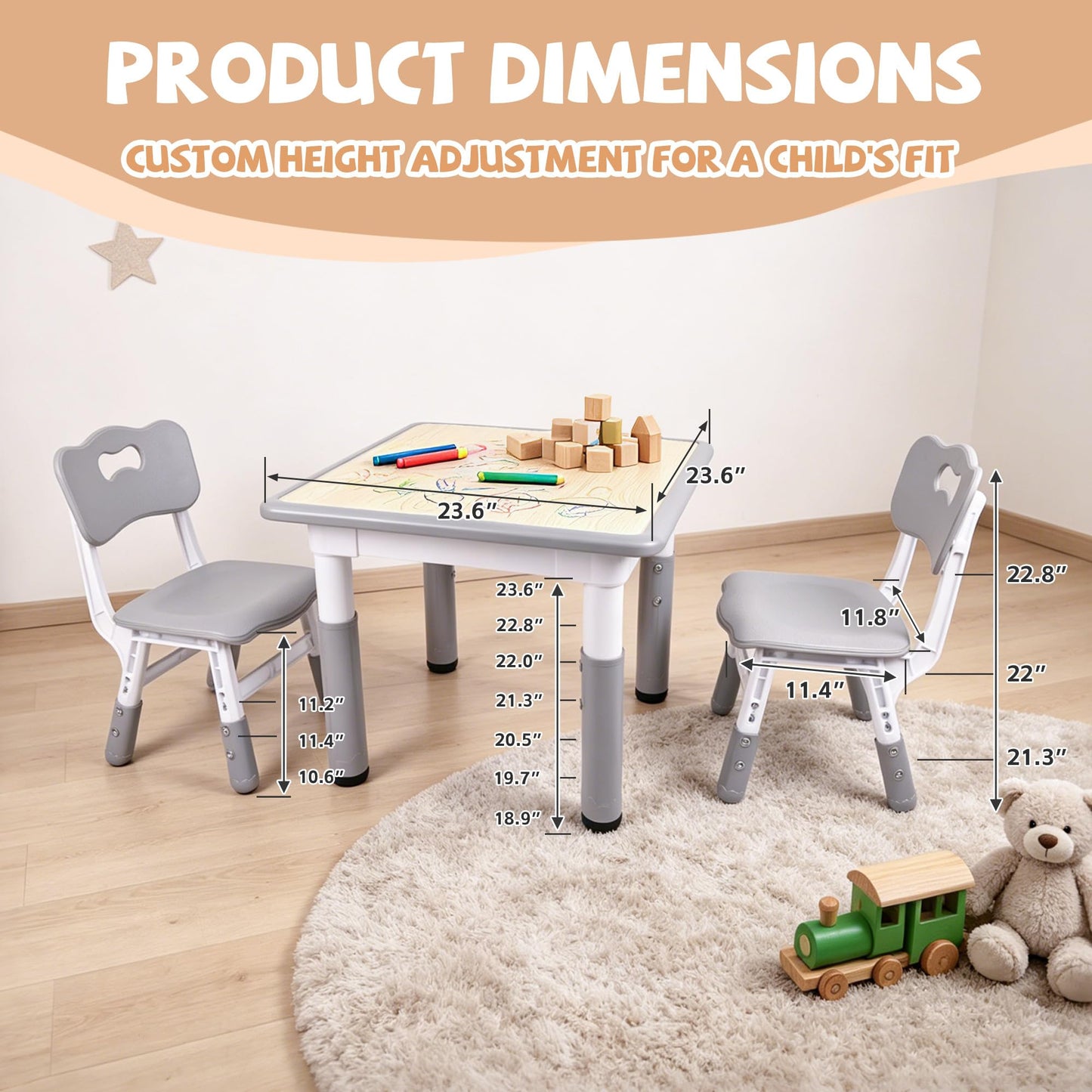 Pterying Set de Mesa y Sillas para Niños (Grey)