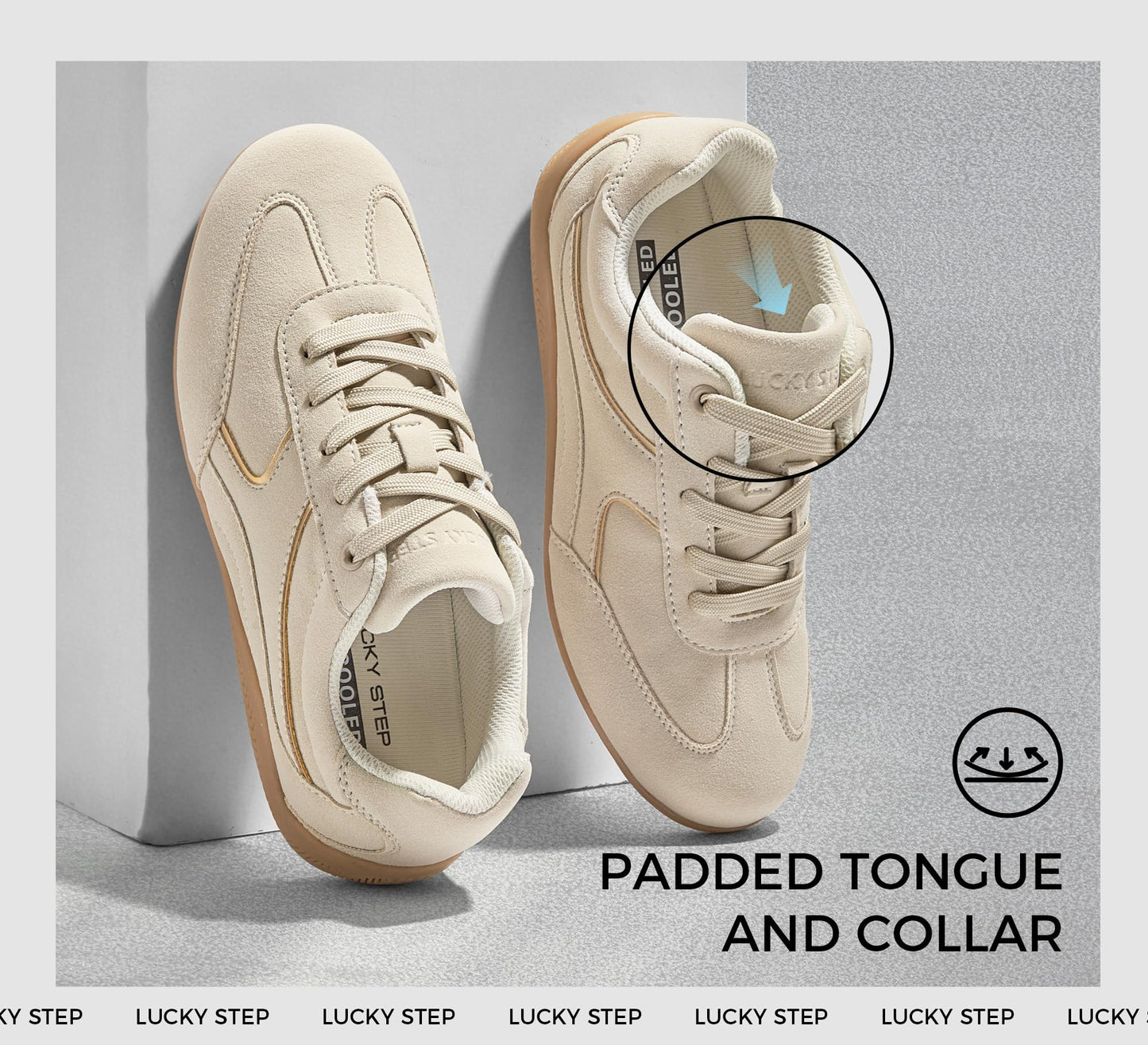 LUCKY STEP Zapatillas Retro de Moda para Mujer (Talla 8 / Beige)