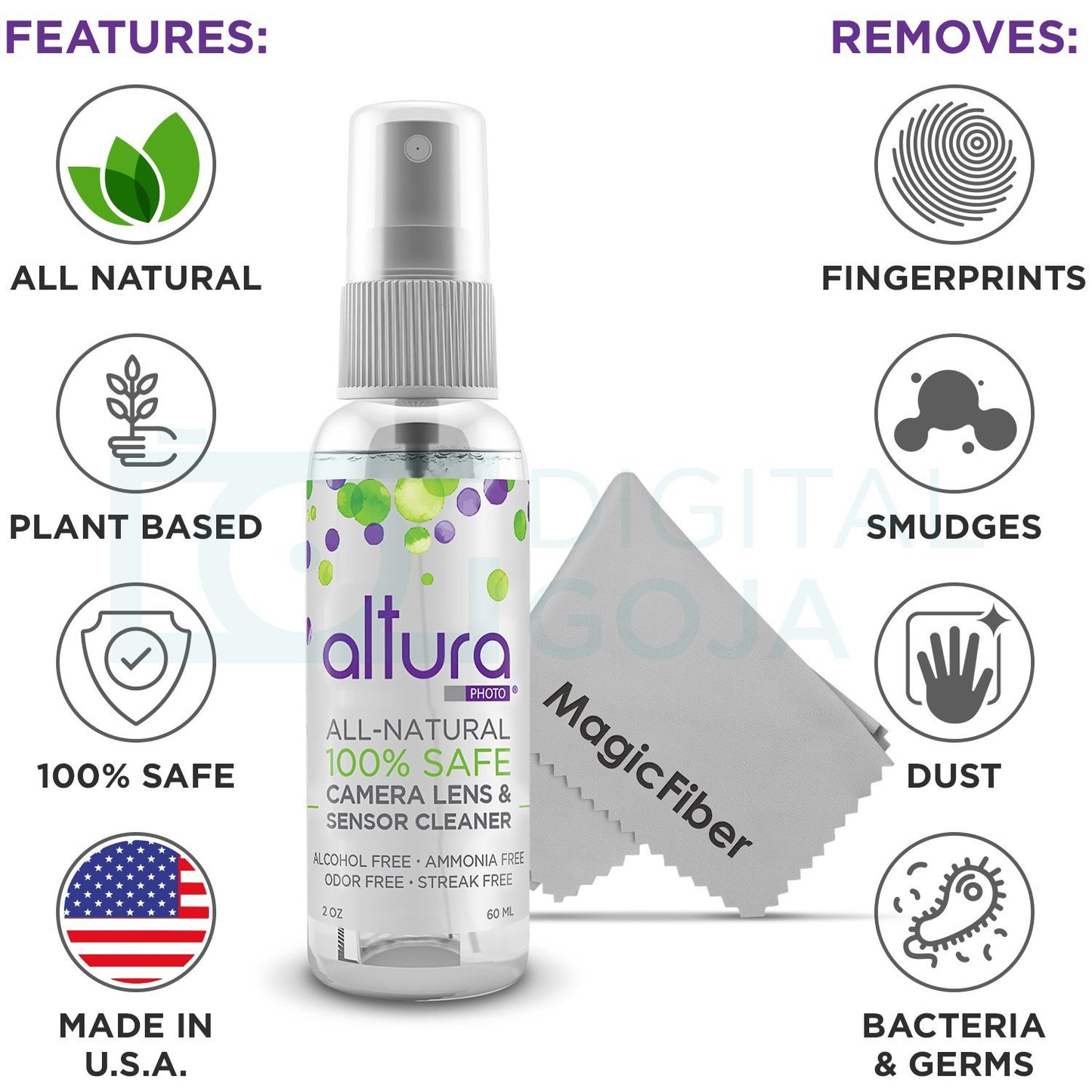 Altura Photo Camera Cleaning Kit - APS-C Lens & Sensor Cleaner with All-Natural Solution, 16mm Factory-Sealed Swabs, Pen, Blower, Brush, Cloths & Hard Case for Canon Nikon Sony DSLR Mirrorless