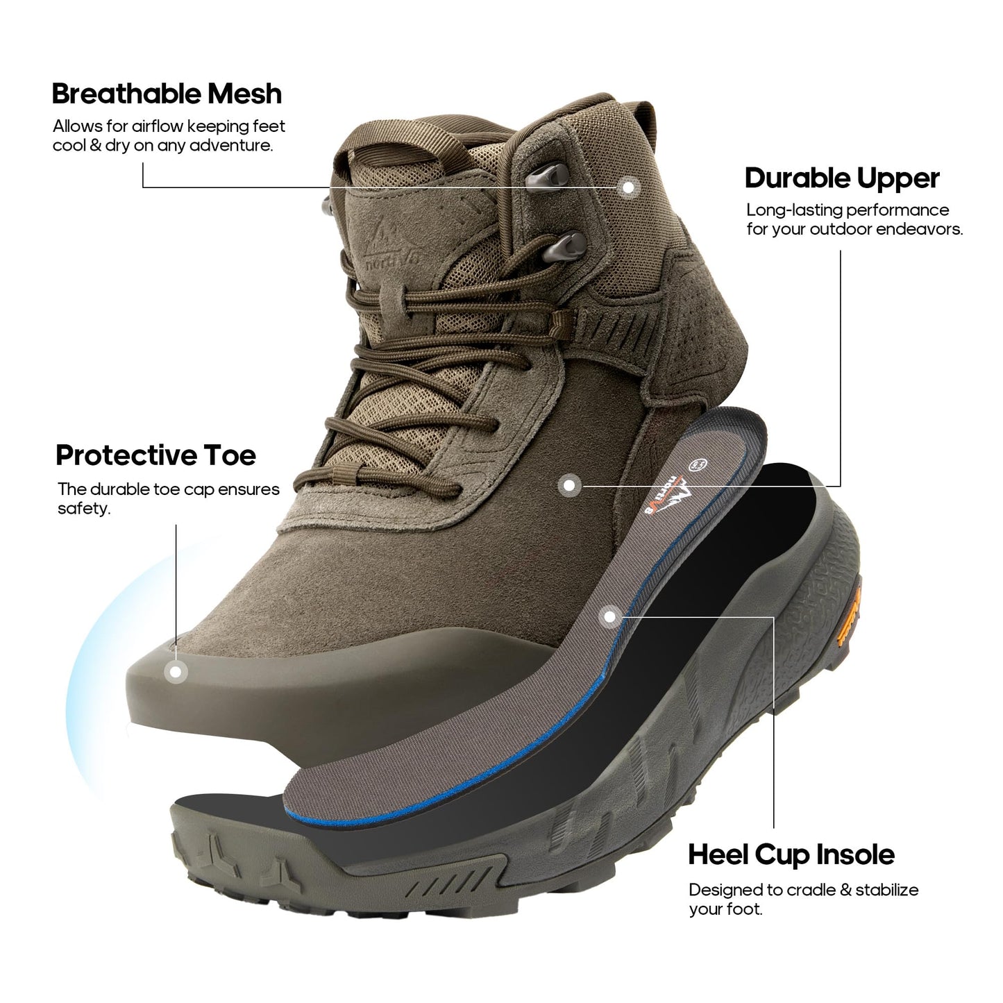 NORTIV 8 Men's Waterproof Military Tactical Work Boots Leather Motorcycle Combat Lightweight Non-Slip Hiking Boots for Men VaporGuard, Coffee, SNMT246M