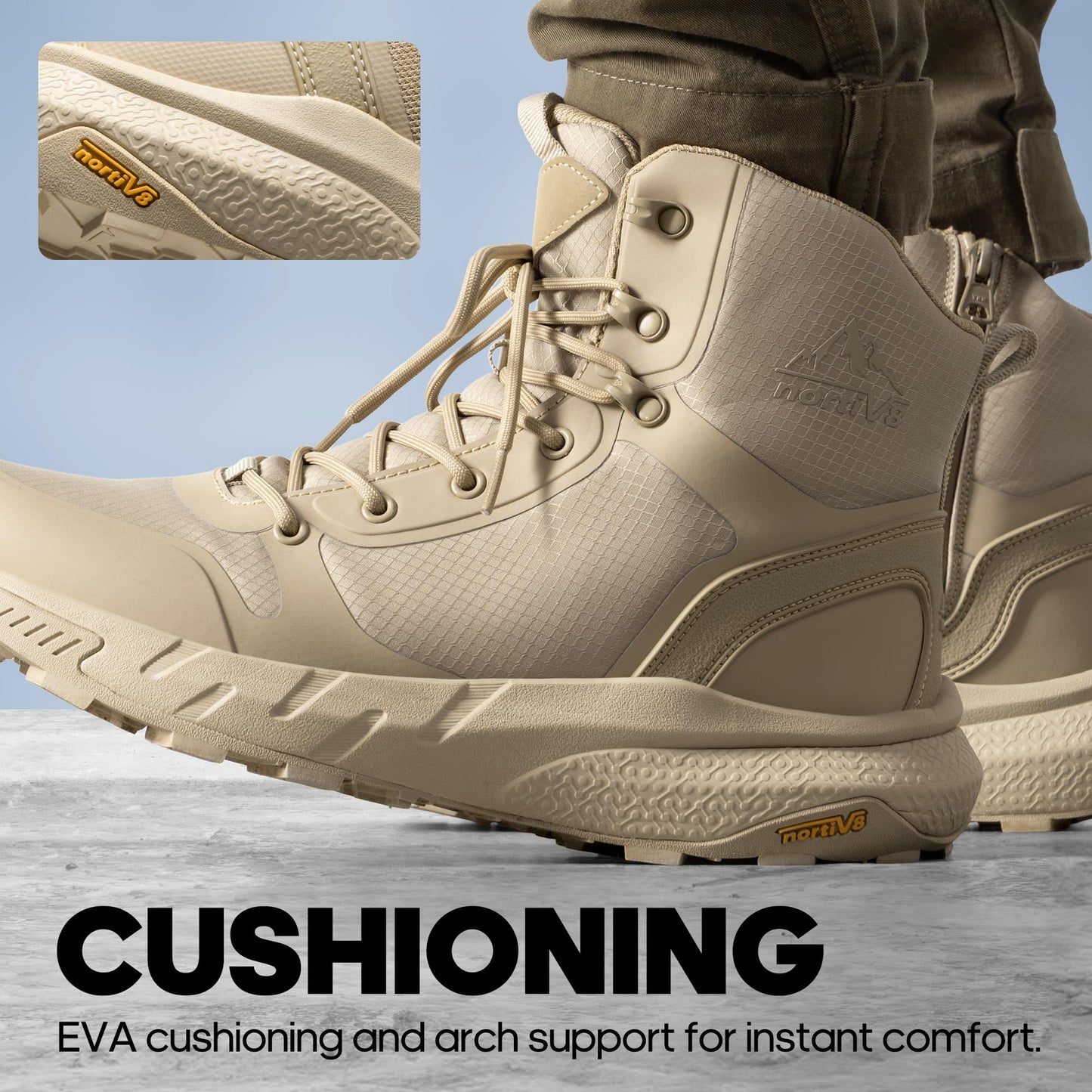 NORTIV 8 Men's Military Tactical Boot Lightweight Comfortable Boots for Work All Day Side Zipper Motorcycle Combat Hiking Boots Metrostrike(8-9 Inches), Sand