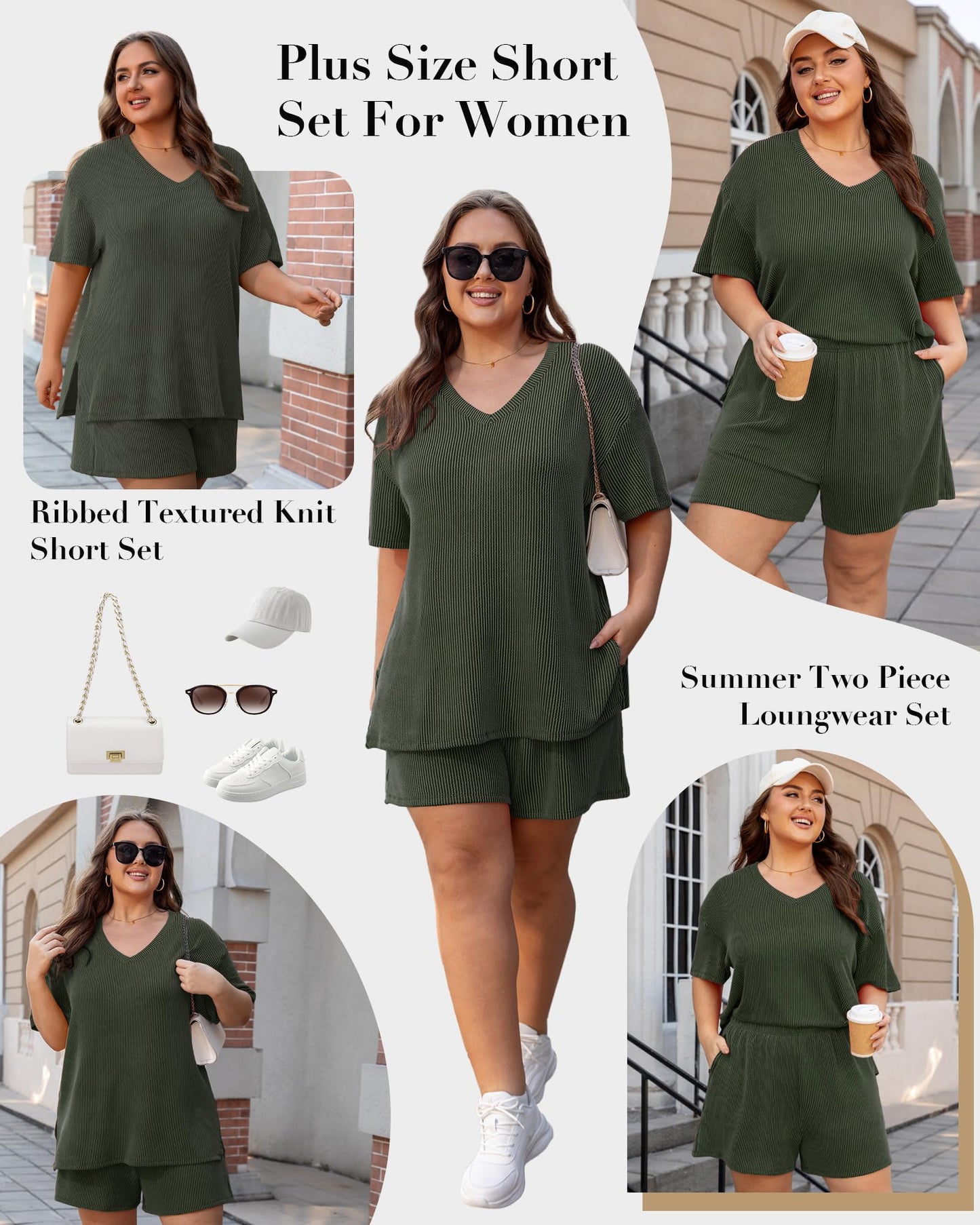 Charmo Conjunto de Dos Piezas con Pantalones Cortos para Mujer (Talla 1X / Verde Ejército)