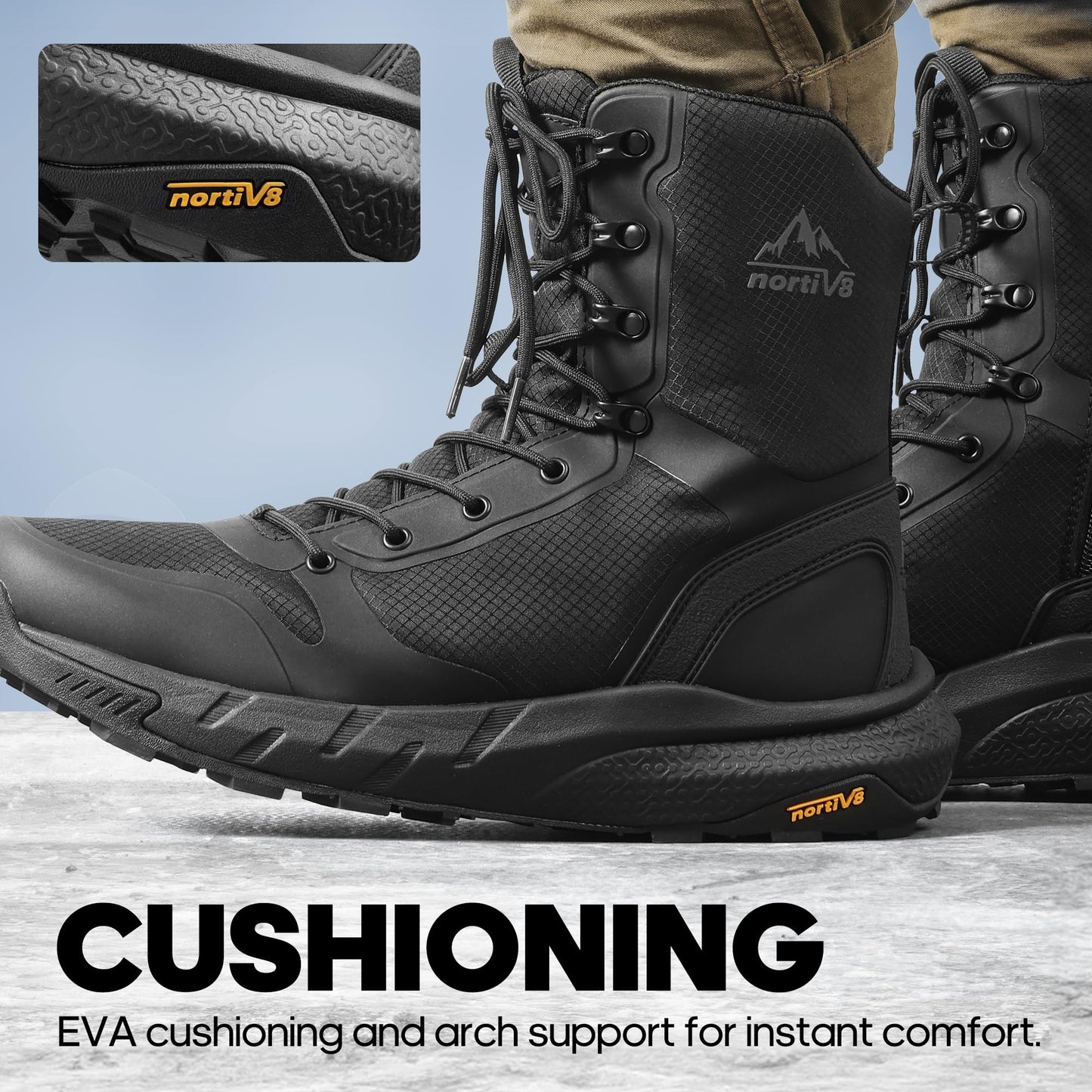 NORTIV 8 Men's Military Tactical Boot Lightweight Comfortable Boots for Work All Day Side Zipper Motorcycle Combat Hiking Boots Metrostrike(8-9 Inches), Black-9 Inches