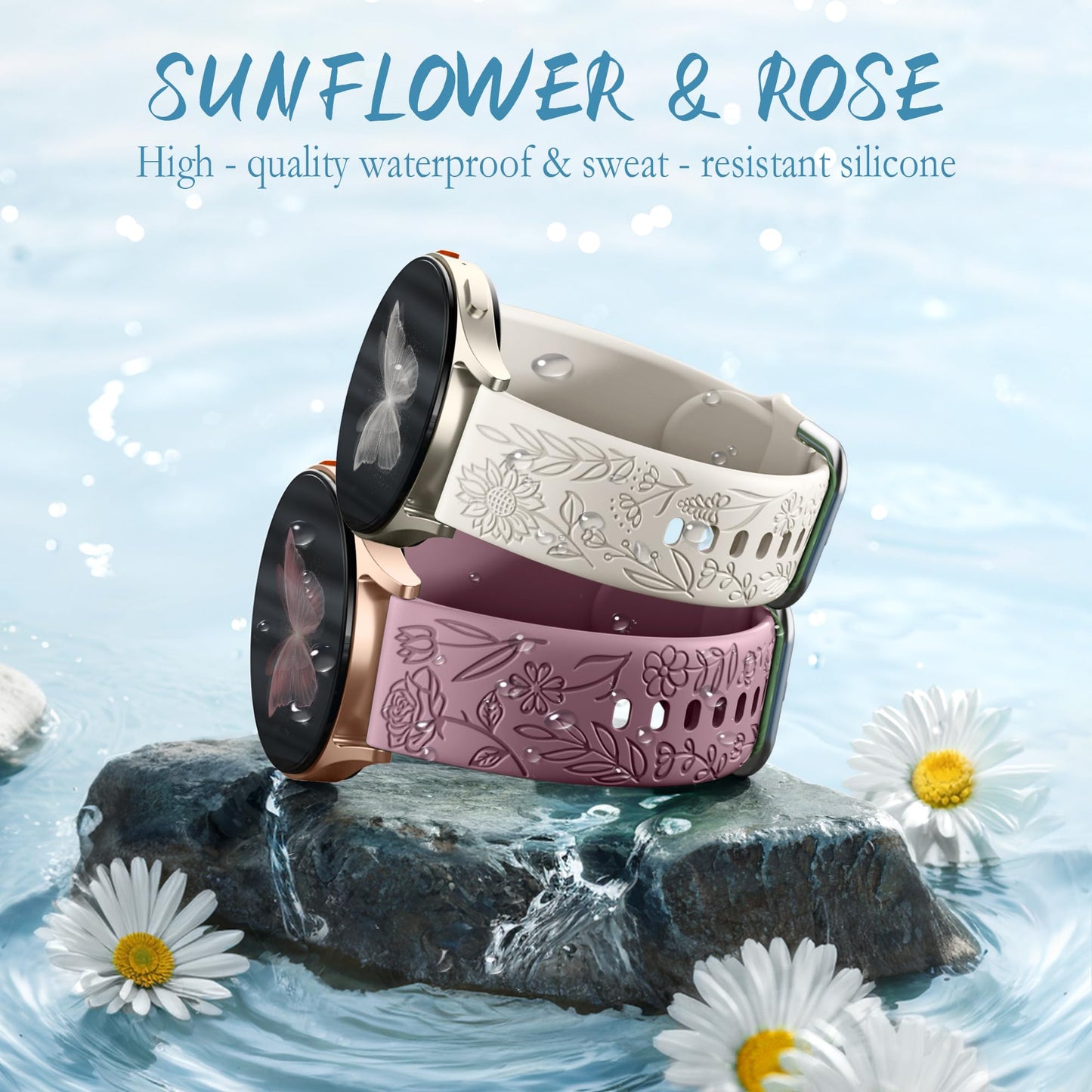 SNBLK Correas de Silicona con Grabado Floral para Samsung Galaxy Watch (Paquete de 6 / 20mm)