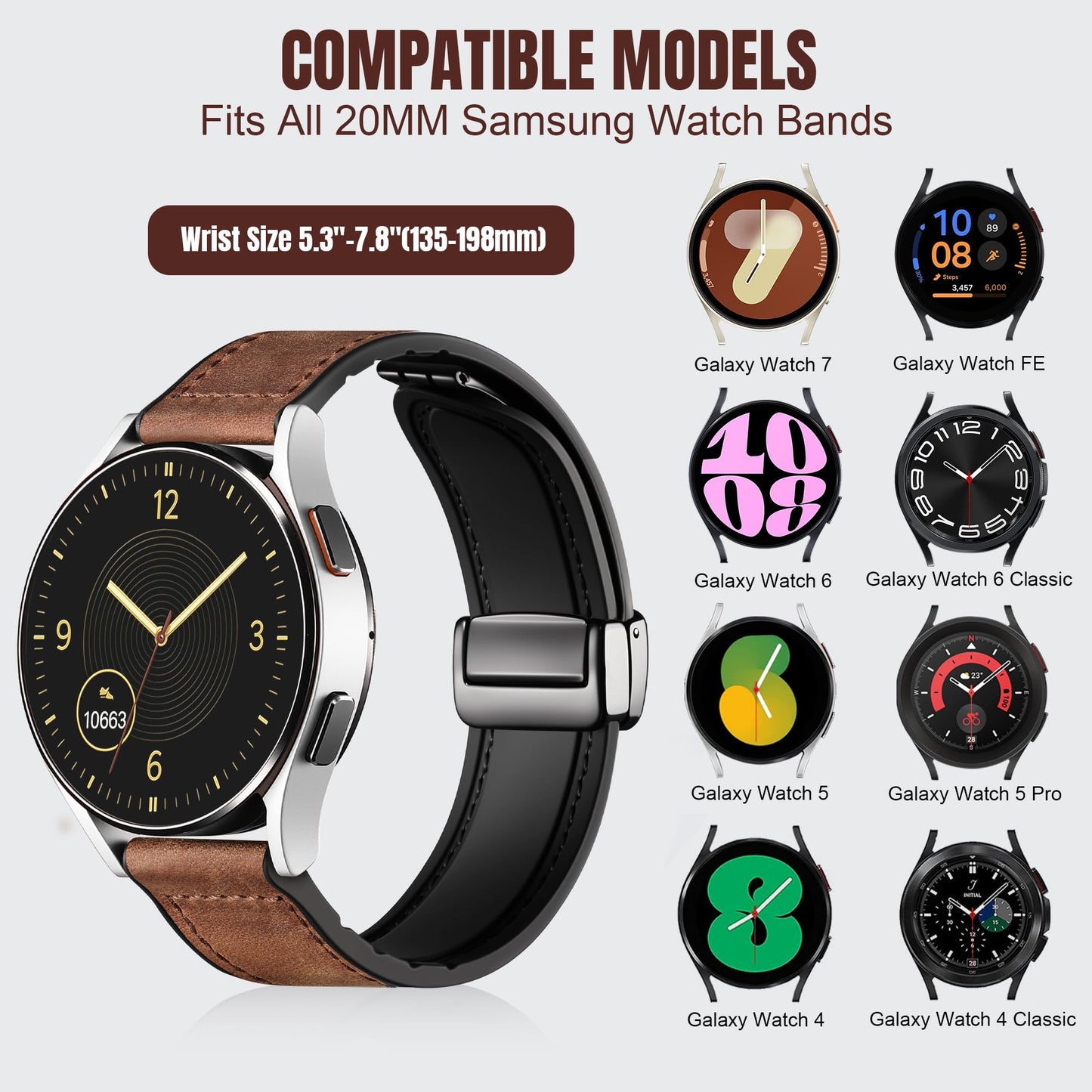 Charlam Correas Magnéticas de Cuero de 20mm (Para Samsung Galaxy Watch)