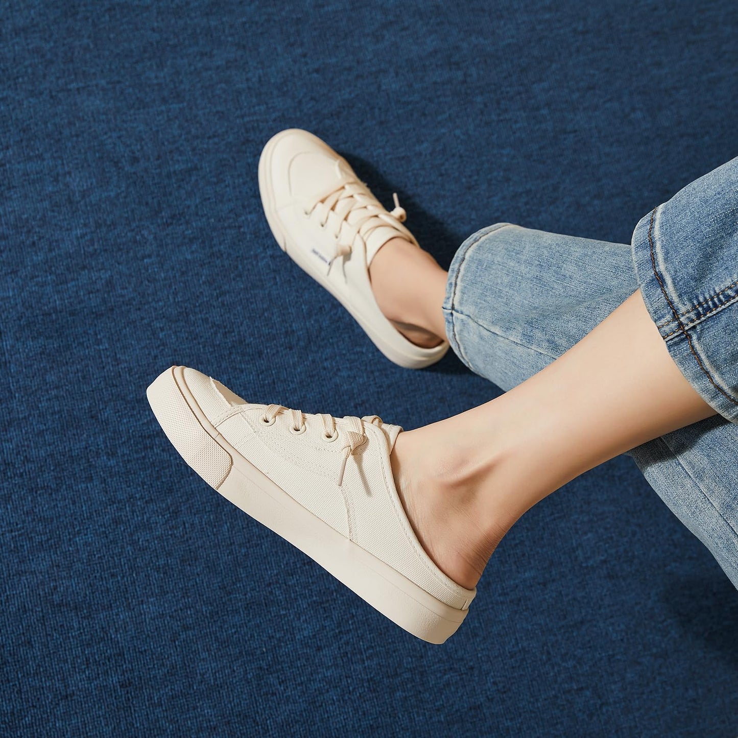 hash bubbie Women's Mules Comfortable Slip on Sneakers Tennis Shoes Summer Backless Canvas Shoes Close Toed Sandals（Beige, US7）