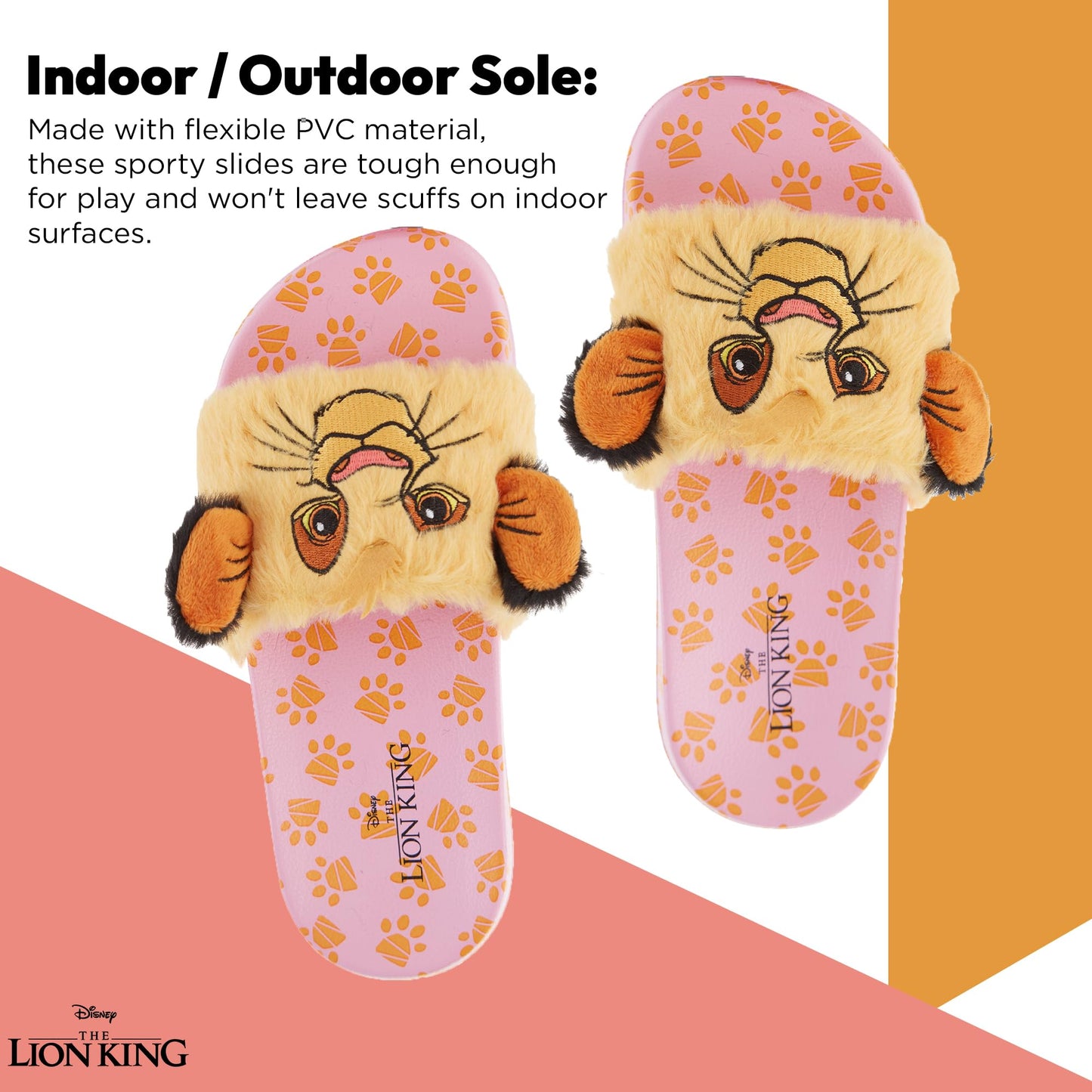 Disney Ladies Lion King Slides Sandals - Ladies Classic Simba Mufasa Timon and Pumba Slide Sandals Classic Lion King Slip On Slides (Pink Gold