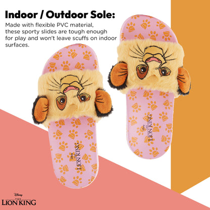 Disney Ladies Lion King Slides Sandals - Ladies Classic Simba Mufasa Timon and Pumba Slide Sandals Classic Lion King Slip On Slides (Pink Gold