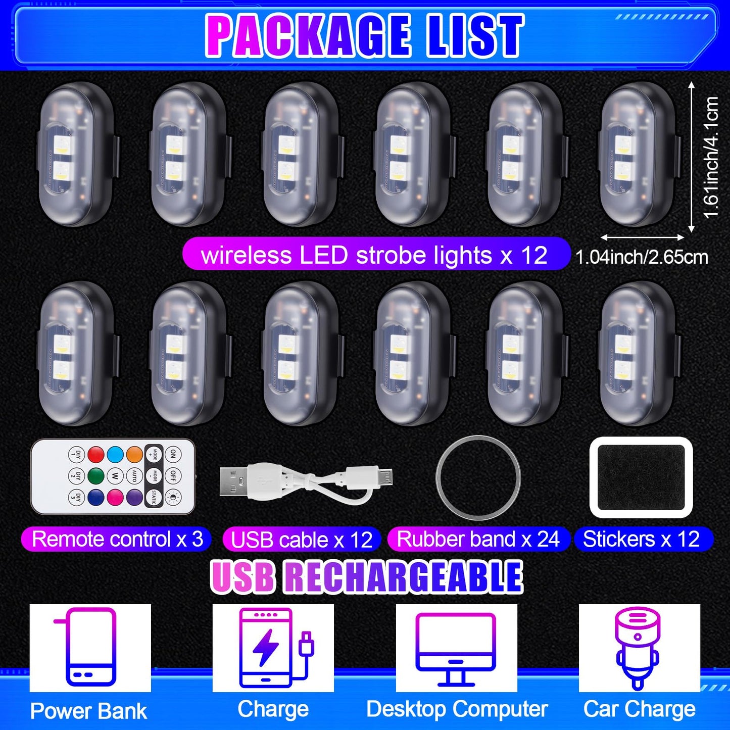 Xuhal Luces Estroboscópicas LED Magnéticas Inalámbricas (Paquete de 12)