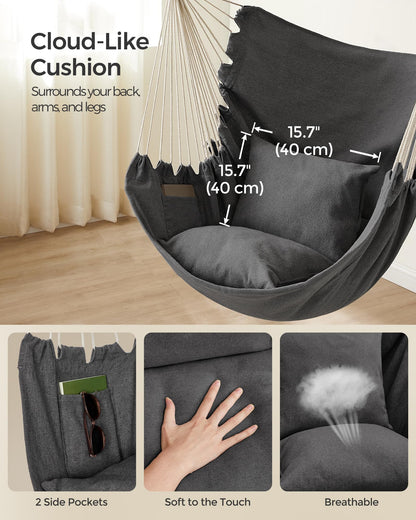 SONGMICS Hammock Chair, Load Capacity 330.7 lb, with 2 Cushions and Pockets