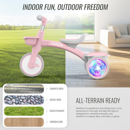 SEREED Triciclo para Niños Pequeños con Iluminación Colorida (Pink)