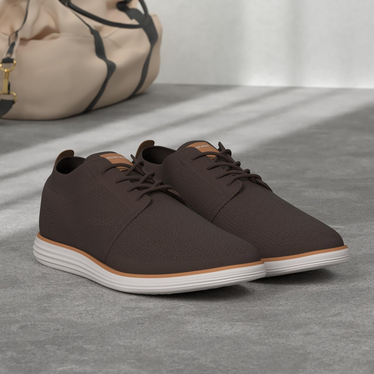 Bruno Marc Men's KnitFlex Breeze Mesh Sneakers Oxfords Lace-Up Lightweight Casual Walking Shoes, Brown, GRAND