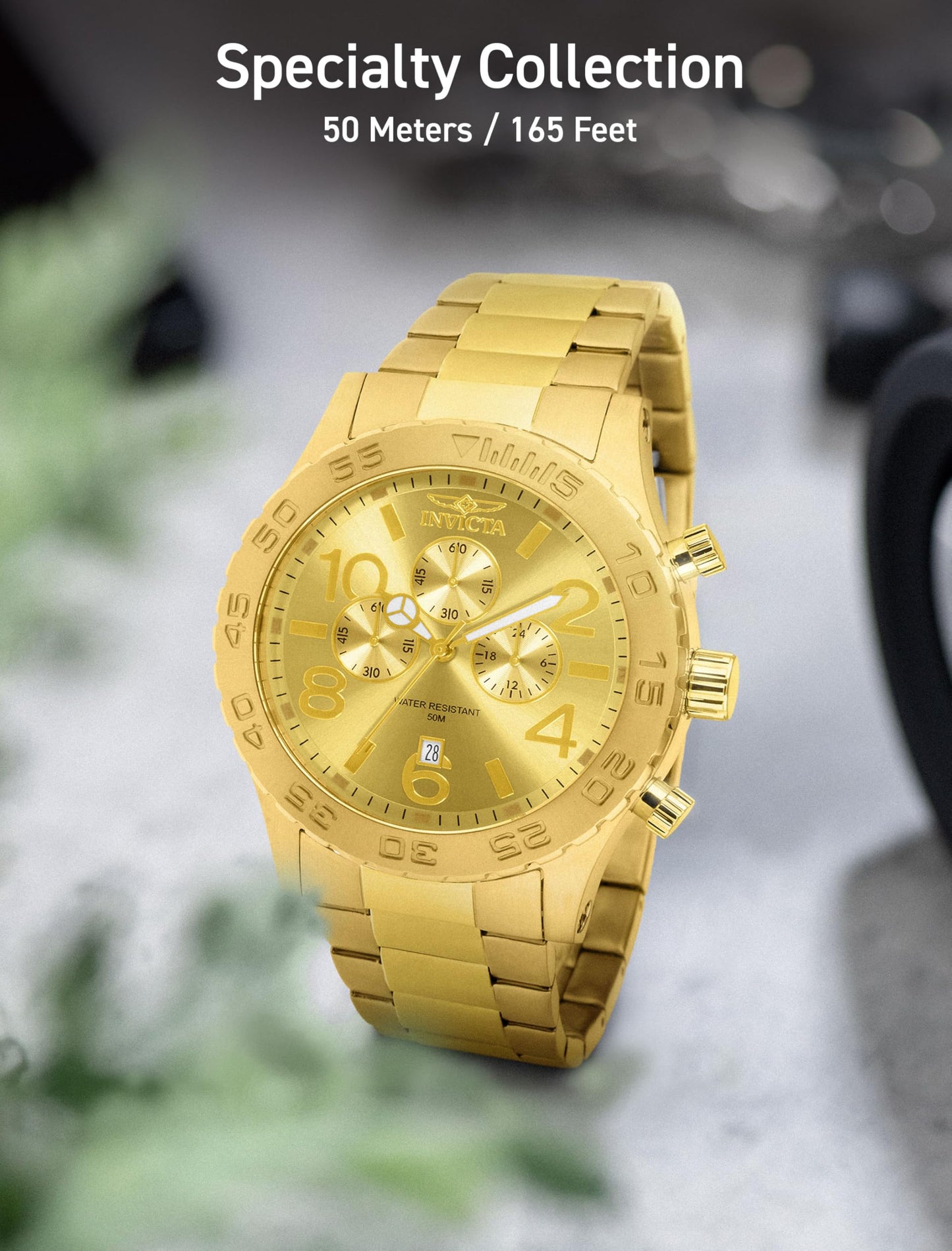 Invicta Men's 1270 Specialty Chronograph Gold Dial 18k Gold Ion-Plated Stainless Steel Watch
