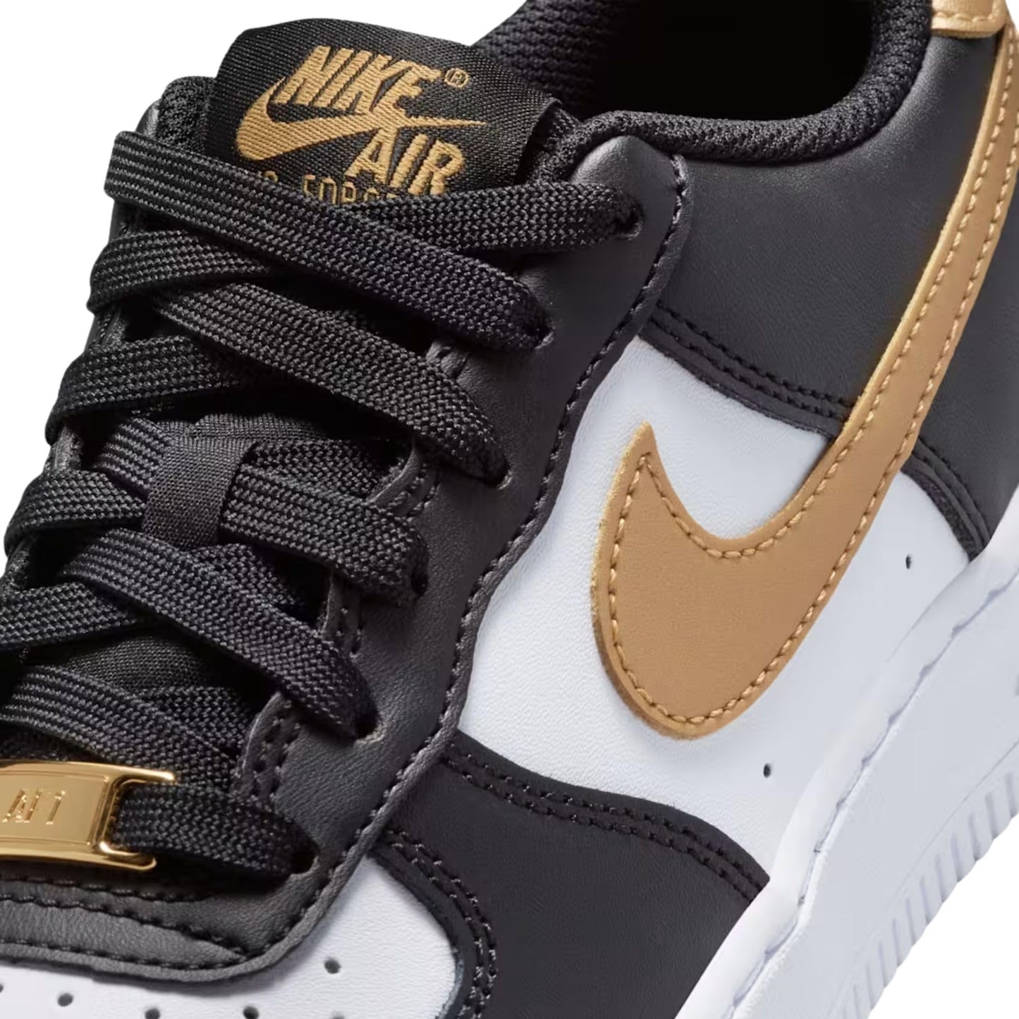 Nike Air Force 1 Big Kids' Shoes (Black/Black/White/Metallic Gold)