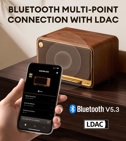 Edifier D32 Altavoz Inalámbrico de Mesa (Marrón / 60W RMS)