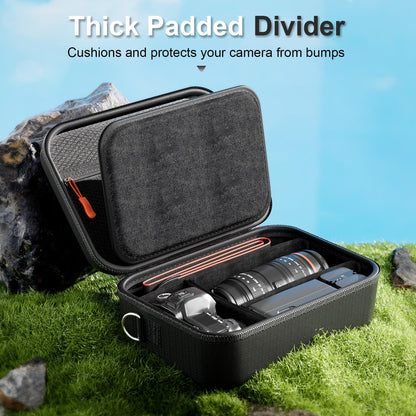ProCase Hard Shell Digital Camera Case for Canon Rebel T7/EOS R100/R50/DSLR/SLR/Nikon/Sony/Mirrorless, Padded Travel Bag with 1 Shoulder Strap and 3 Adjustable Dividers Fathers Day Gift -Black