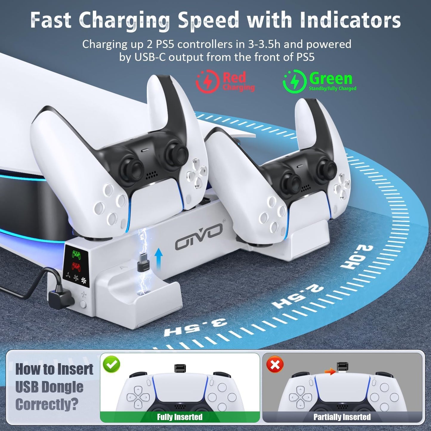 OIVO PS5 Horizontal Stand and Cooling Station with 3-Level Cooling Fan, Dual PS5 Controller Charger for PlayStation 5 Controller, Horizontal PS 5 Cooling Stand(Not for PS 5 Slim/Pro)