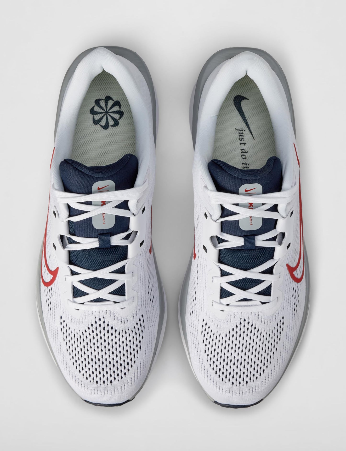 Nike Men's Quest 6 Road Running Shoes, White/University Red-Obsidian-Wolf Grey