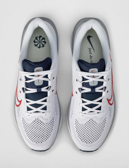 Nike Men's Quest 6 Road Running Shoes, White/University Red-Obsidian-Wolf Grey