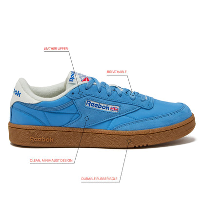 Reebok Club C 85 Mens Tennis Shoes, Casual Fashion White Sneakers for Men, Essential Blue/Chalk/Gum