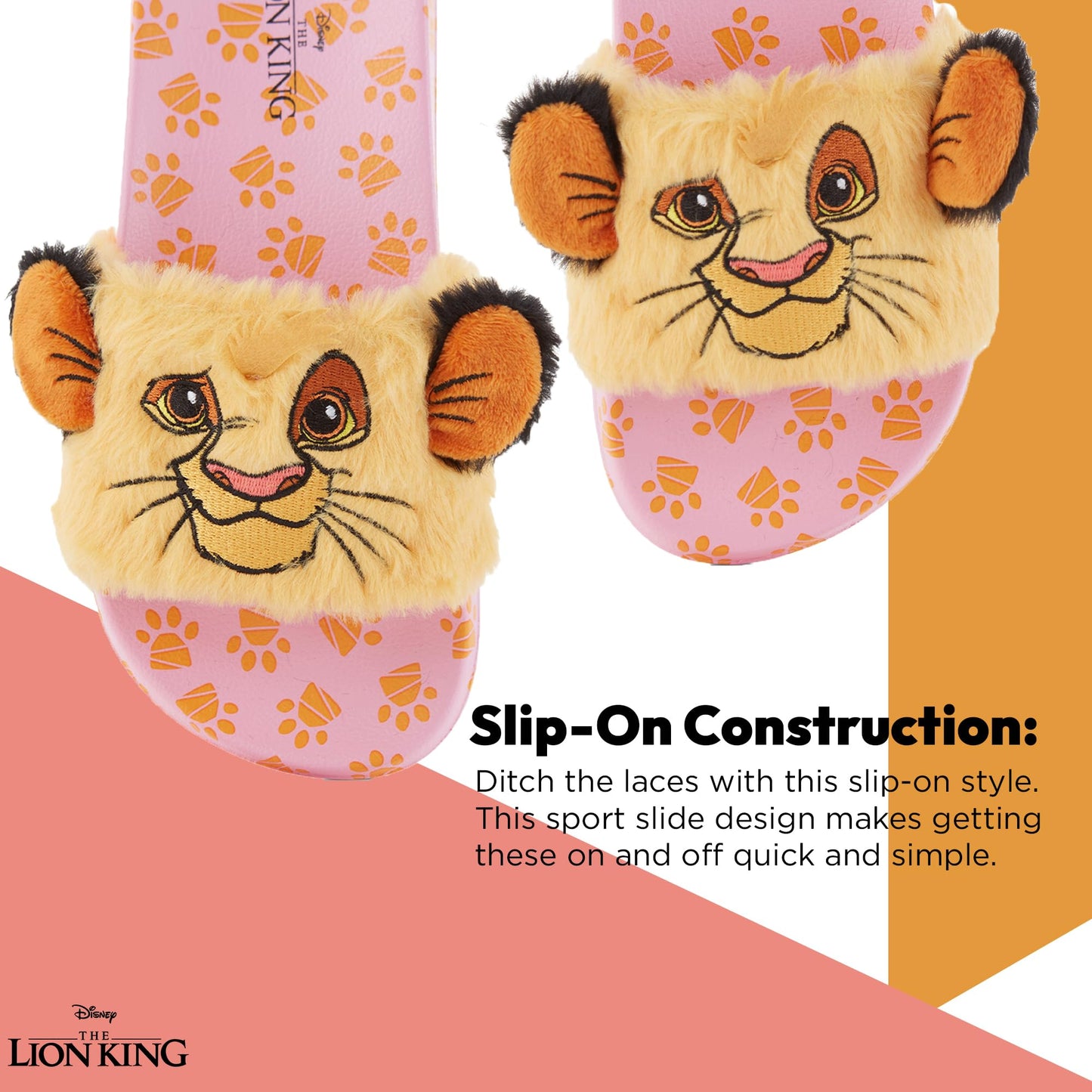 Disney Ladies Lion King Slides Sandals - Ladies Classic Simba Mufasa Timon and Pumba Slide Sandals Classic Lion King Slip On Slides (Pink Gold