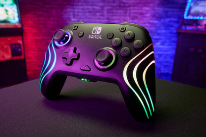 PDP Gaming Afterglow Wave Wireless Nintendo Switch Pro Controller - Officially Licensed, Nintendo Switch 2, Switch Lite/OLED, RGB LED Customization, App Controls, Rechargeable Battery Power - Black