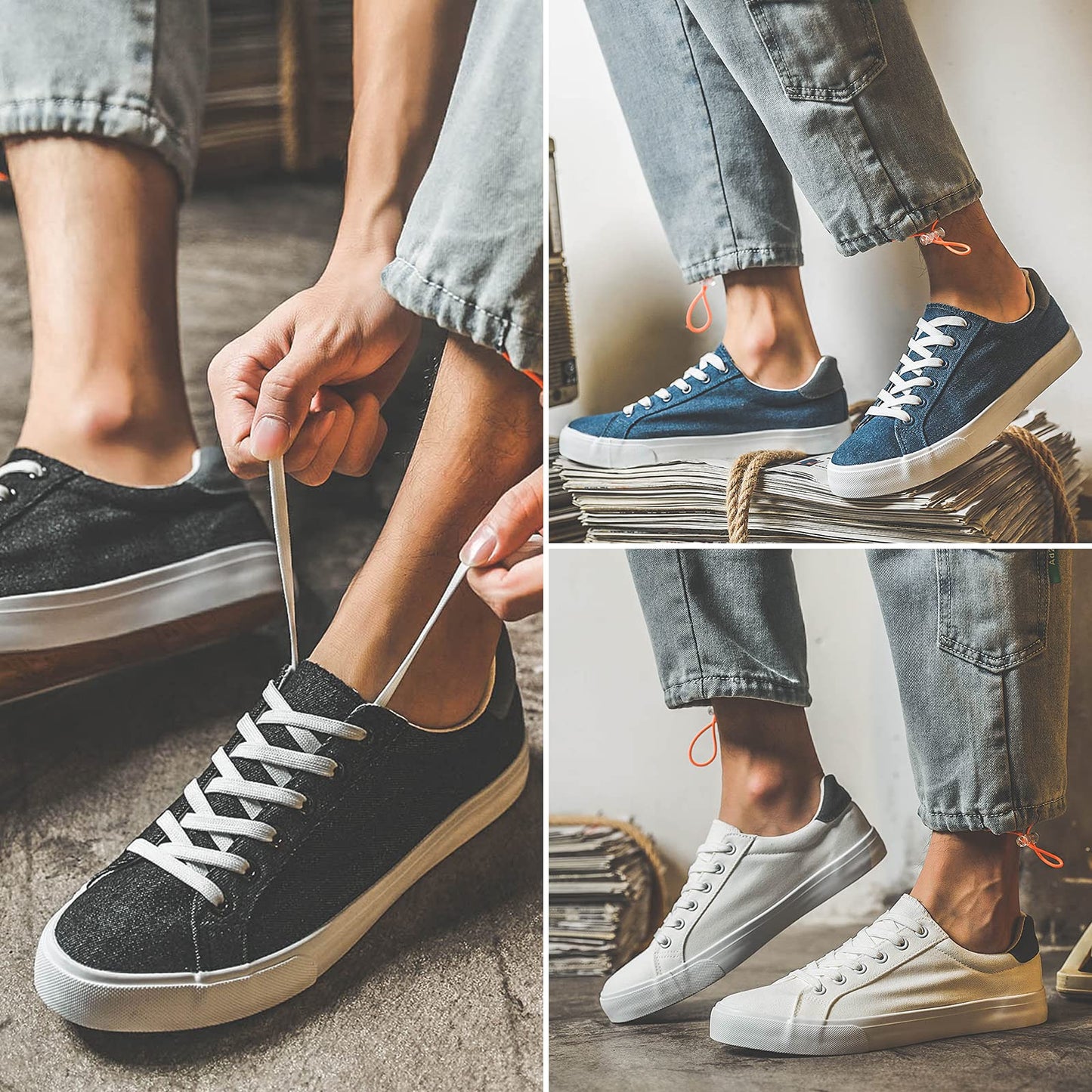FRACORA Mens Canvas Shoes White Black Sneakers Low Top Lace Up Casual Shoe(Milk White, US10)