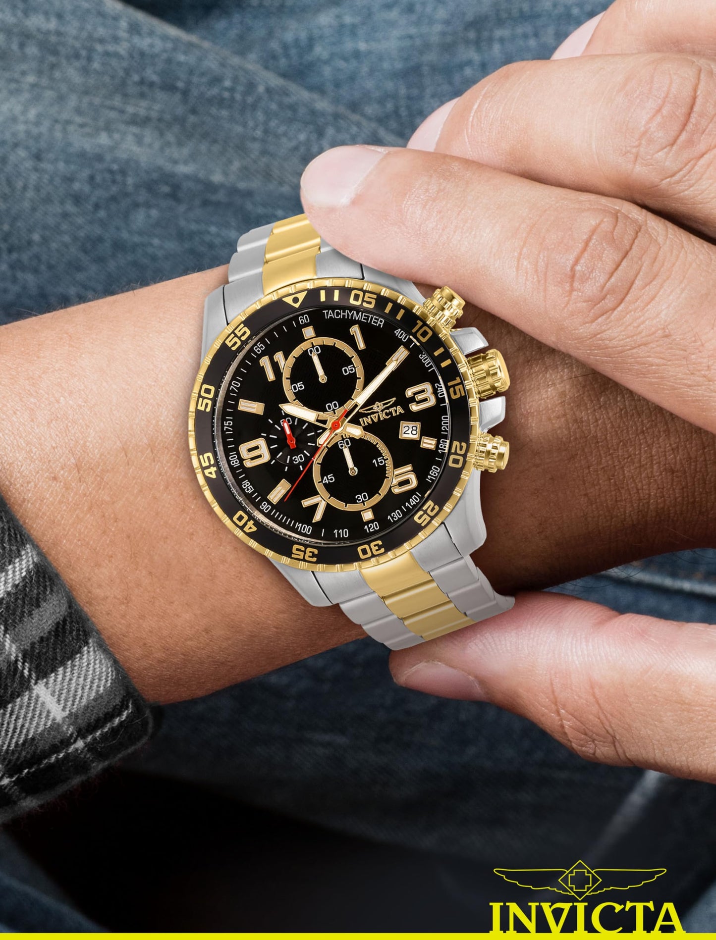 Invicta Men's 14876 Specialty Chronograph Black Textured Dial Two Tone Stainless Steel Watch